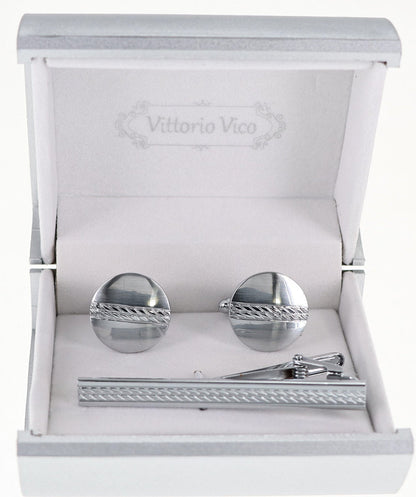 Plain Cufflinks & Tie Bar Set with Silver Setting in a Box by Vittorio Vico (CLTB-517) for Independent Retail Stores by Dubal Brothers