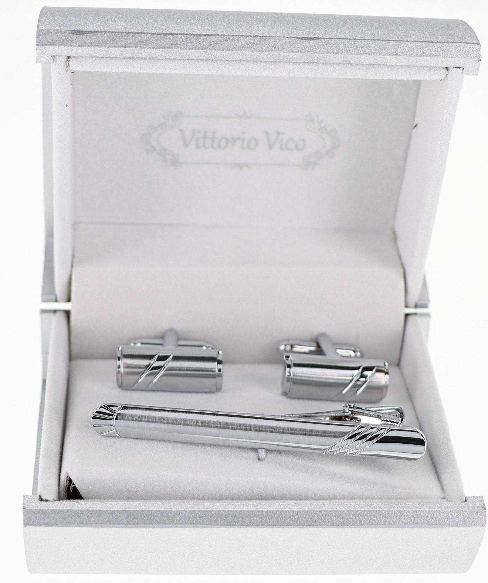 Plain Cufflinks & Tie Bar Set with Silver Setting in a Box by Vittorio Vico (CLTB-519) for Independent Retail Stores by Dubal Brothers