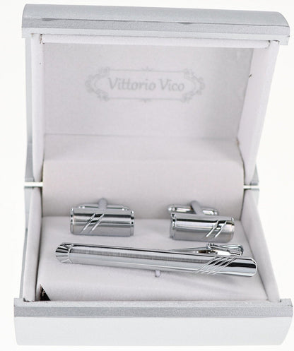 Plain Cufflinks & Tie Bar Set with Silver Setting in a Box by Vittorio Vico (CLTB-519) for Independent Retail Stores by Dubal Brothers