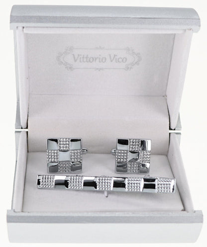 Plain Cufflinks & Tie Bar Set with Silver Setting in a Box by Vittorio Vico (CLTB-527) for Independent Retail Stores by Dubal Brothers