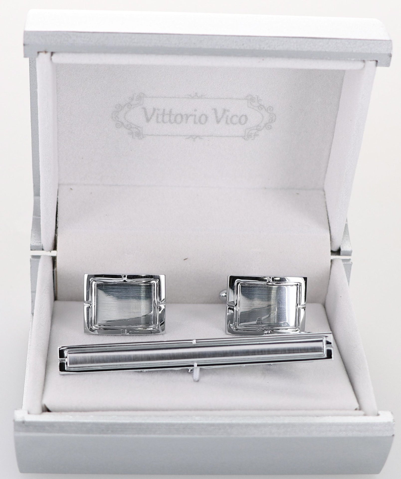 Plain Cufflinks & Tie Bar Set with Silver Setting in a Box by Vittorio Vico (CLTB-531) for Independent Retail Stores by Dubal Brothers
