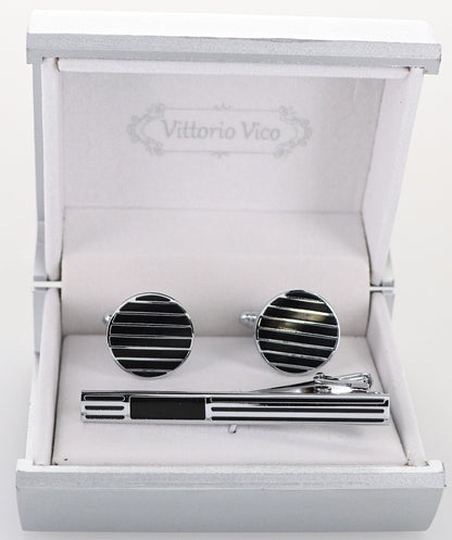 Plain Cufflinks & Tie Bar Set with Silver Setting in a Box by Vittorio Vico (CLTB-533) for Independent Retail Stores by Dubal Brothers