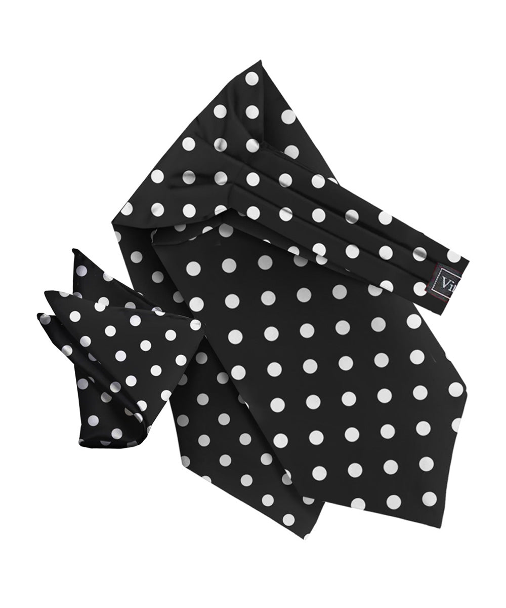 Polka Dot Ascot & Pocket Square by Vittorio Farina (ASCOTS - PD_BLACK_WHITE) for Independent Retail Stores by Dubal Brothers