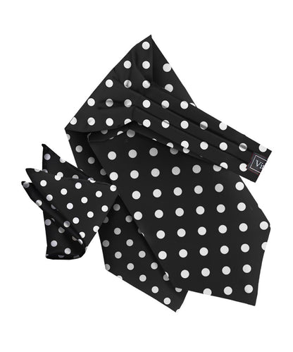 Polka Dot Ascot & Pocket Square by Vittorio Farina (ASCOTS - PD_BLACK_WHITE) for Independent Retail Stores by Dubal Brothers