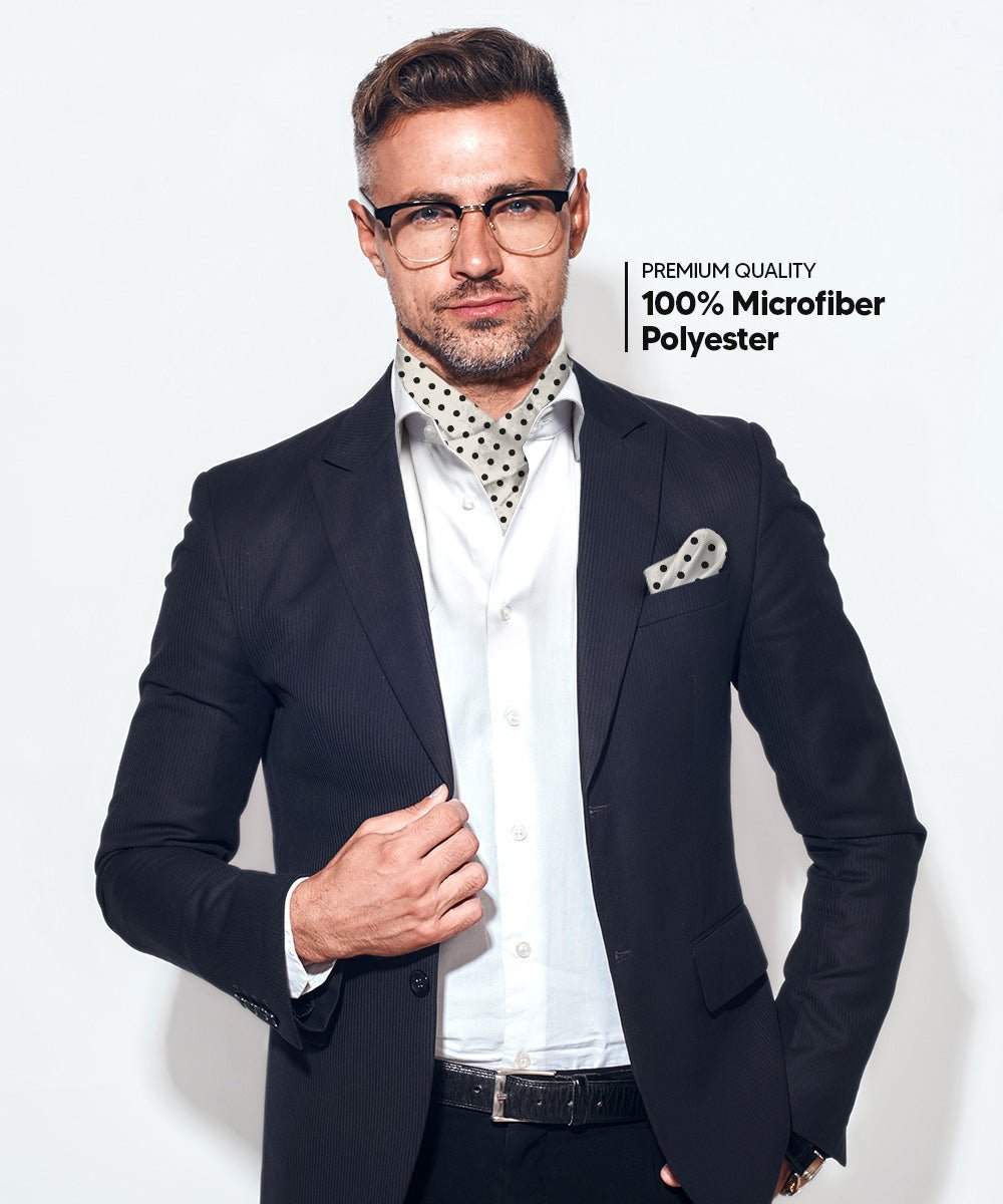 Polka Dot Ascot & Pocket Square by Vittorio Farina (ASCOTS - PD_IVORY_BLACK) for Independent Retail Stores by Dubal Brothers