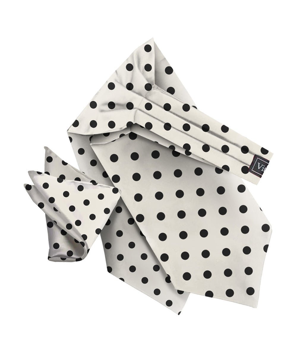 Polka Dot Ascot & Pocket Square by Vittorio Farina (ASCOTS - PD_IVORY_BLACK) for Independent Retail Stores by Dubal Brothers