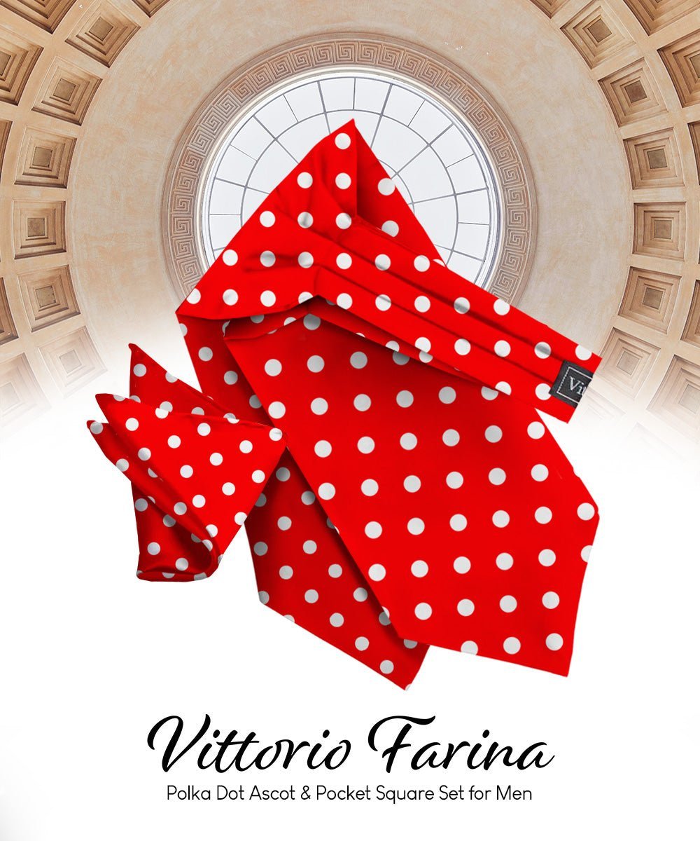 Polka Dot Ascot & Pocket Square by Vittorio Farina (ASCOTS - PD_RED_WHITE) for Independent Retail Stores by Dubal Brothers