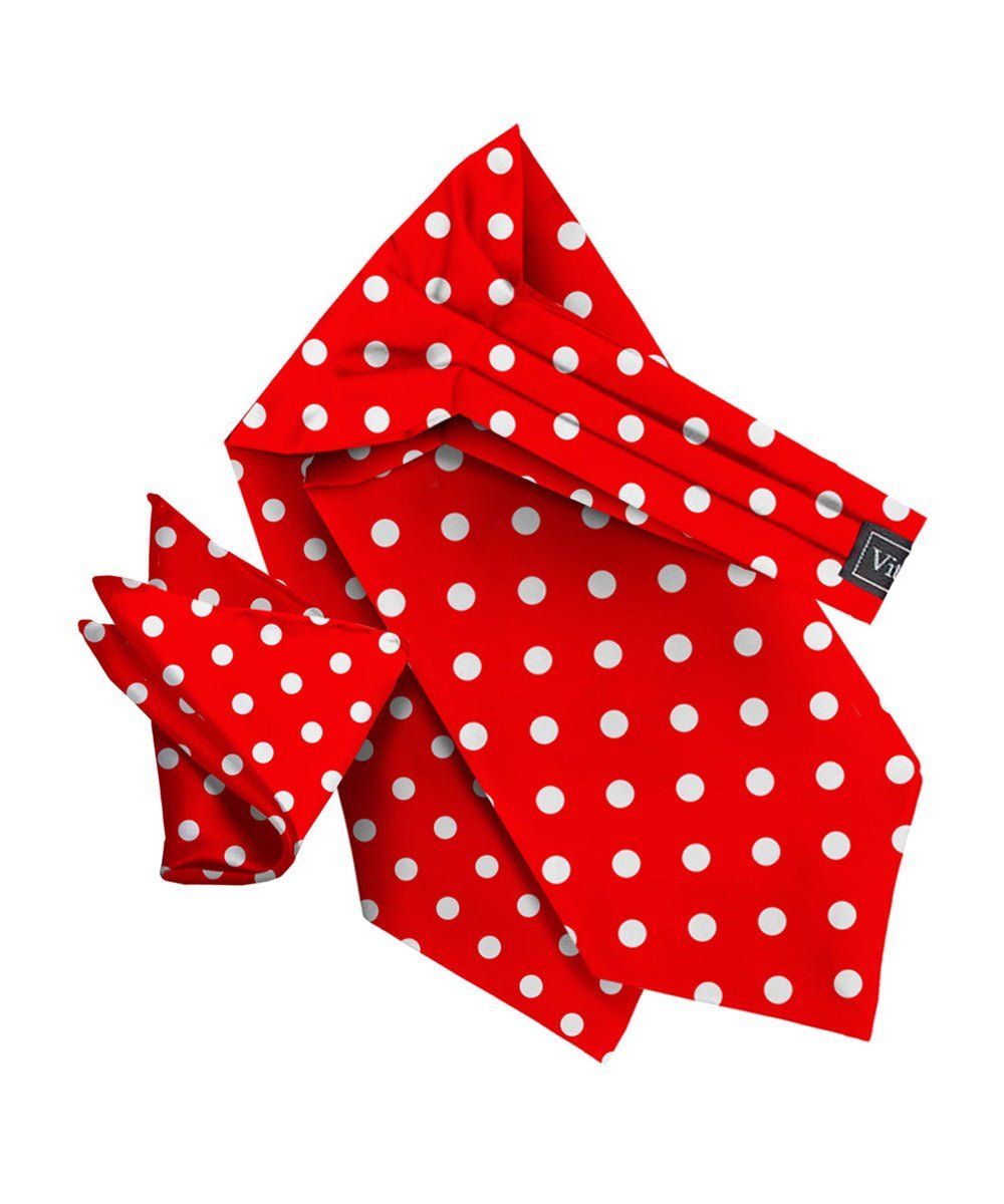 Polka Dot Ascot & Pocket Square by Vittorio Farina (ASCOTS - PD_RED_WHITE) for Independent Retail Stores by Dubal Brothers
