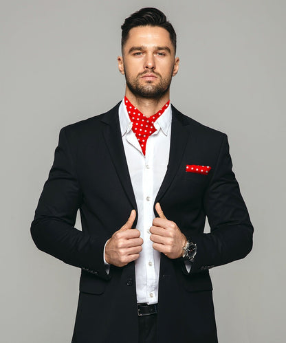 Polka Dot Ascot & Pocket Square by Vittorio Farina (ASCOTS - PD_RED_WHITE) for Independent Retail Stores by Dubal Brothers