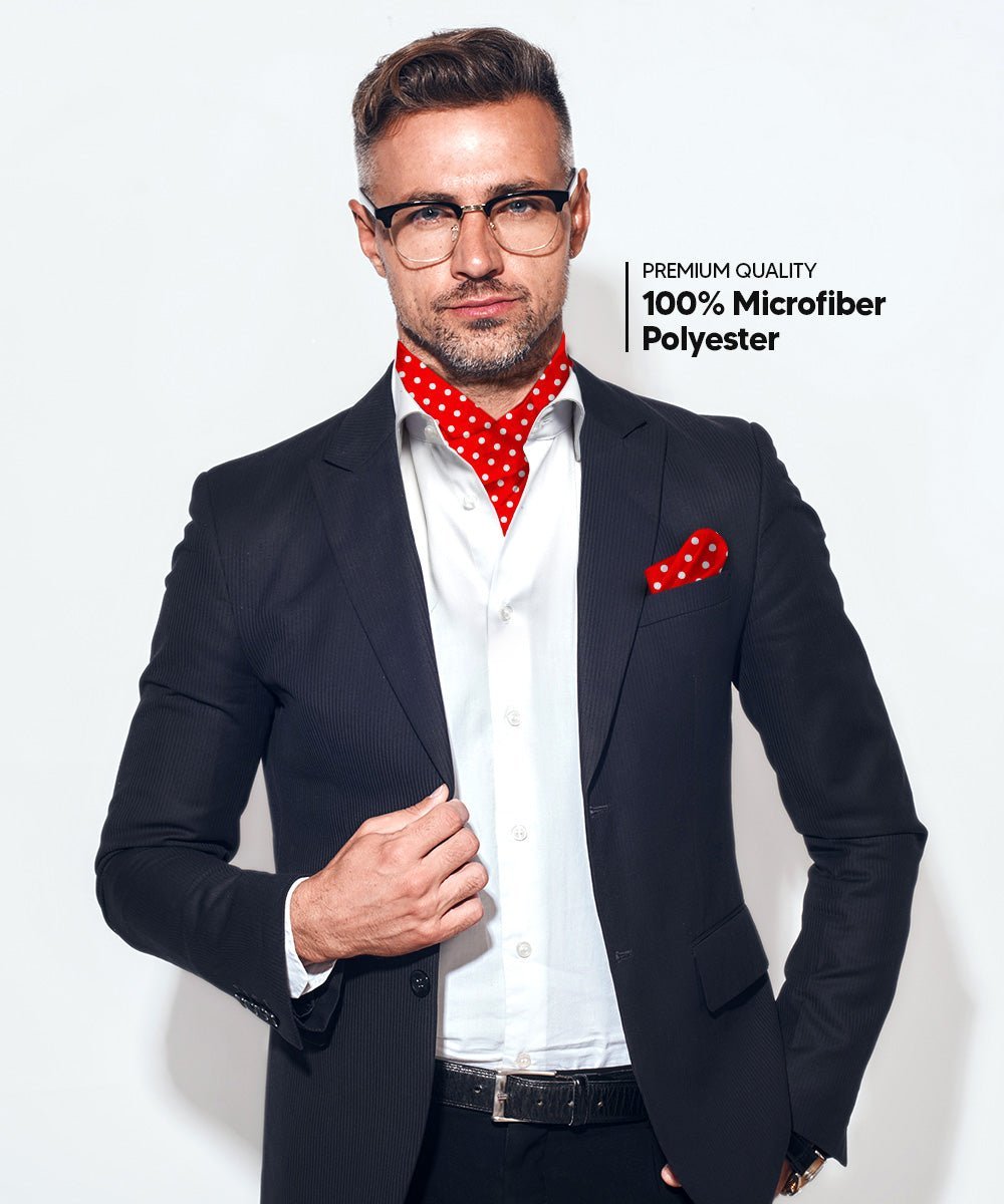 Polka Dot Ascot & Pocket Square by Vittorio Farina (ASCOTS - PD_RED_WHITE) for Independent Retail Stores by Dubal Brothers