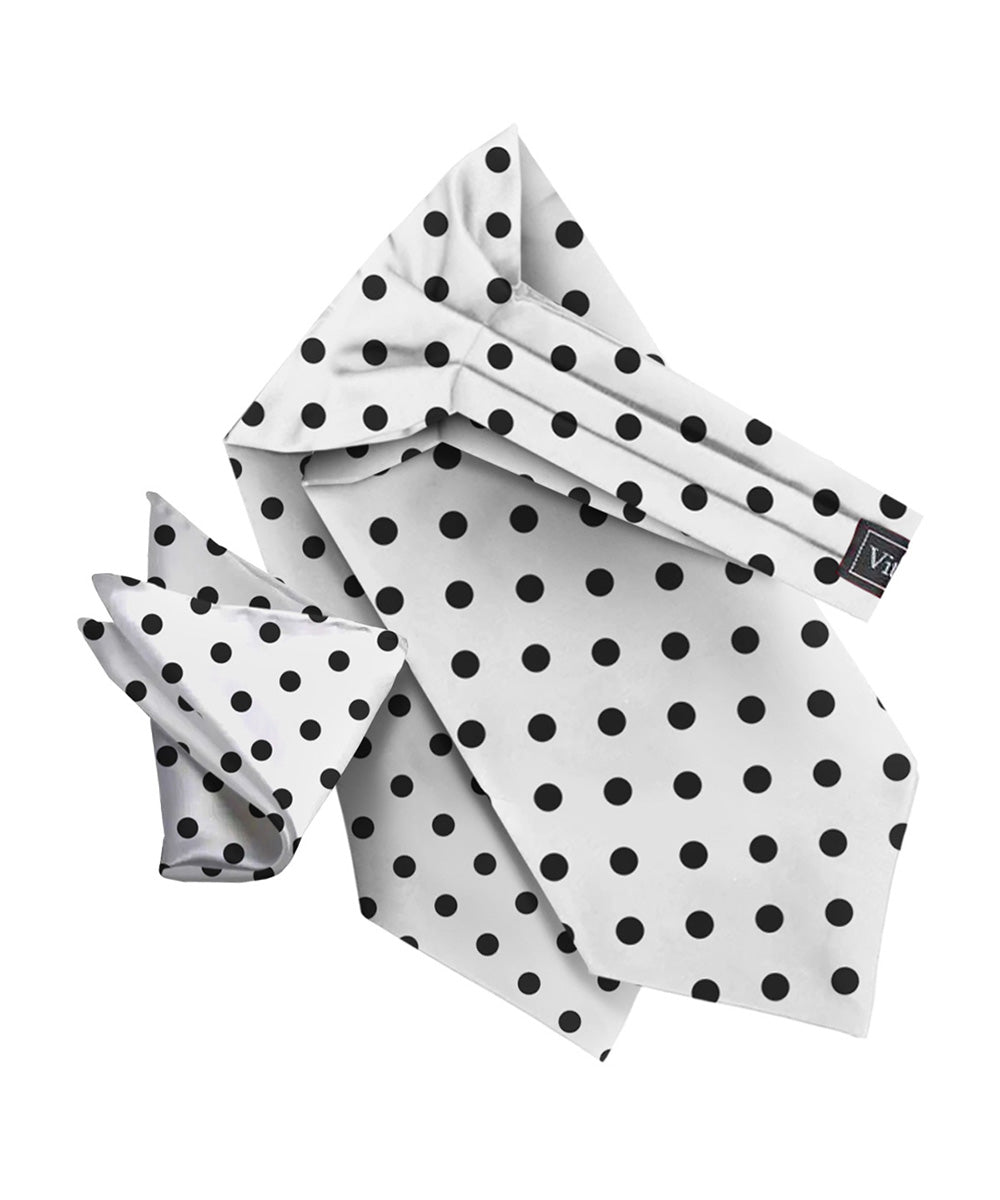 Polka Dot Ascot & Pocket Square by Vittorio Farina (ASCOTS - PD_WHITE_BLACK) for Independent Retail Stores by Dubal Brothers