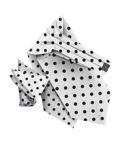 Polka Dot Ascot & Pocket Square by Vittorio Farina (ASCOTS - PD_WHITE_BLACK) for Independent Retail Stores by Dubal Brothers