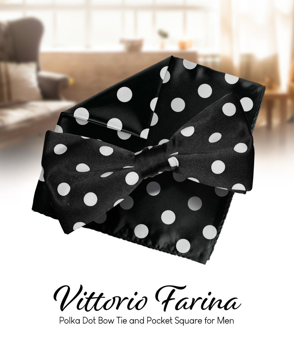 Polka Dot Bow Tie & Pocket Square in a Box by Vittorio Farina (bh - 0002) for Independent Retail Stores by Dubal Brothers