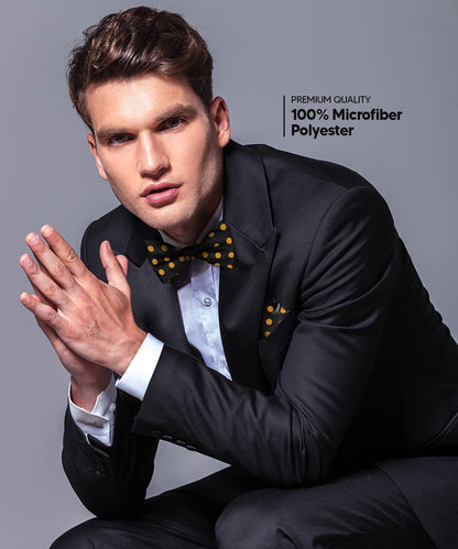 Polka Dot Bow Tie & Pocket Square in a Box (Multipacks) by Vittorio Farina - Black and Gold/Black and Red/Black and White - Wholesale Bow Tie & Pocket Square by Dubal Brothers