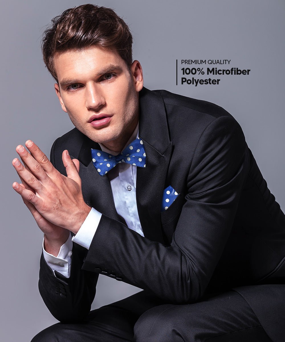 Polka Dot Bow Tie & Pocket Square in a Box (Multipacks) by Vittorio Farina - Royal Blue and White/Navy Blue and White/Navy Blue and Gold - Wholesale Bow Tie & Pocket Square by Dubal Brothers