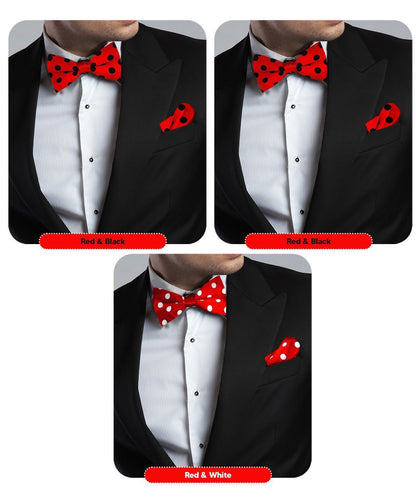 Polka Dot Bow Tie & Pocket Square in a Box (Multipacks) by Vittorio Farina - Red and Black/Red and Black/Red and White - Wholesale Bow Tie & Pocket Square by Dubal Brothers