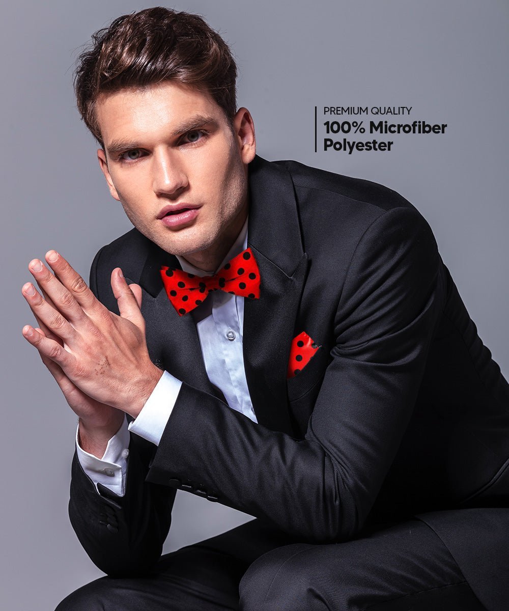 Polka Dot Bow Tie & Pocket Square in a Box (Multipacks) by Vittorio Farina - Red and Black/Red and Black/Red and White - Wholesale Bow Tie & Pocket Square by Dubal Brothers