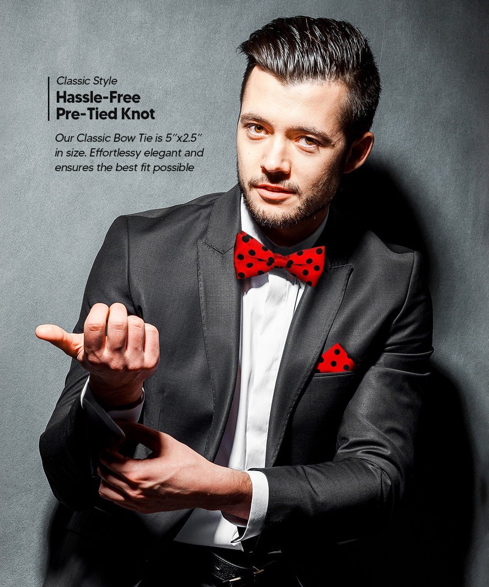 Polka Dot Bow Tie & Pocket Square in a Box (Multipacks) by Vittorio Farina - Red and Black/Red and Black/Red and White - Wholesale Bow Tie & Pocket Square by Dubal Brothers