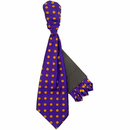 Polka Dot Cravat & Pocket Square by Vittorio Farina (CRAVATS_GOLD_PURPLE) for Independent Retail Stores by Dubal Brothers