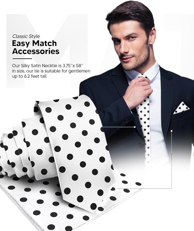 Polka Dot Necktie & Pocket Square by Vittorio Farina (NH - PD_01_BLACK_WHITE) for Independent Retail Stores by Dubal Brothers