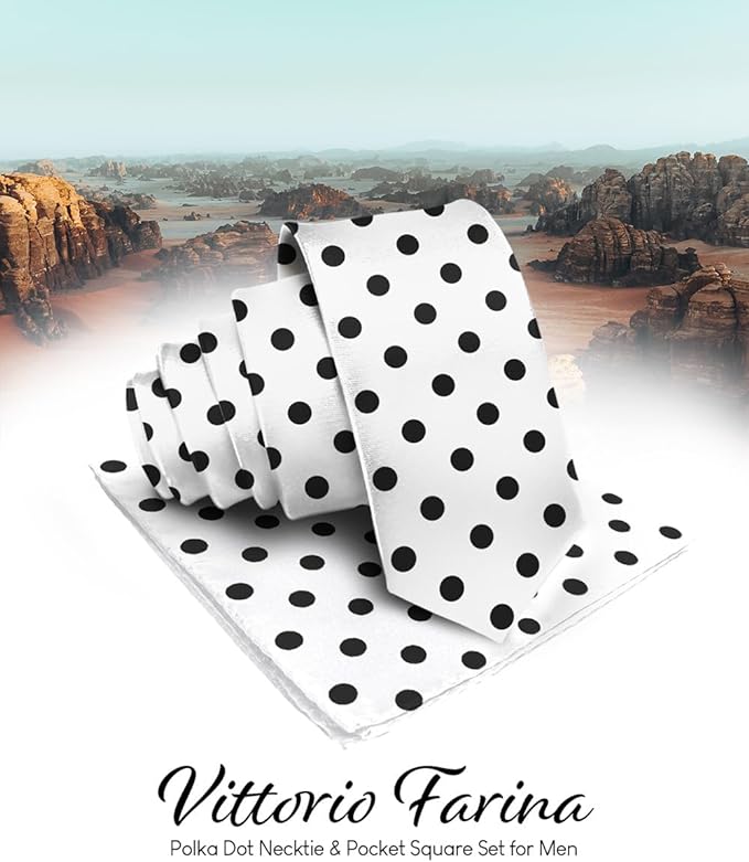 Polka Dot Necktie & Pocket Square by Vittorio Farina (NH - PD_01_BLACK_WHITE) for Independent Retail Stores by Dubal Brothers