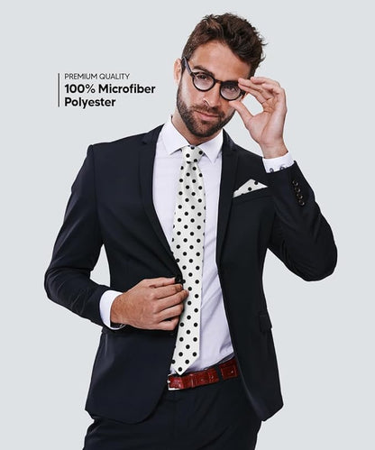 Polka Dot Necktie & Pocket Square by Vittorio Farina (NH - PD_01_BLACK_WHITE) for Independent Retail Stores by Dubal Brothers