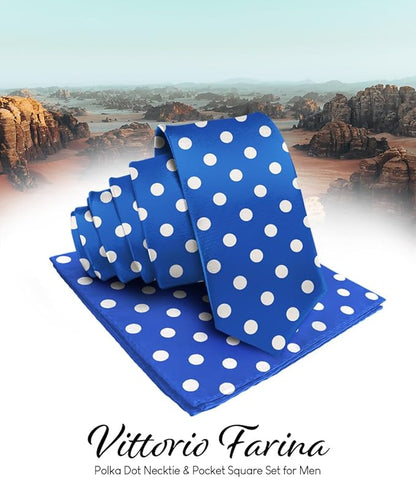 Polka Dot Necktie & Pocket Square by Vittorio Farina (NH - PD_02_WHITE_ROYAL) for Independent Retail Stores by Dubal Brothers