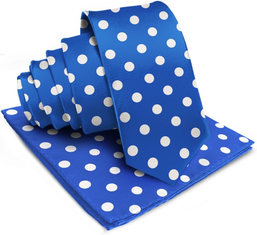 Polka Dot Necktie & Pocket Square by Vittorio Farina (NH - PD_02_WHITE_ROYAL) for Independent Retail Stores by Dubal Brothers