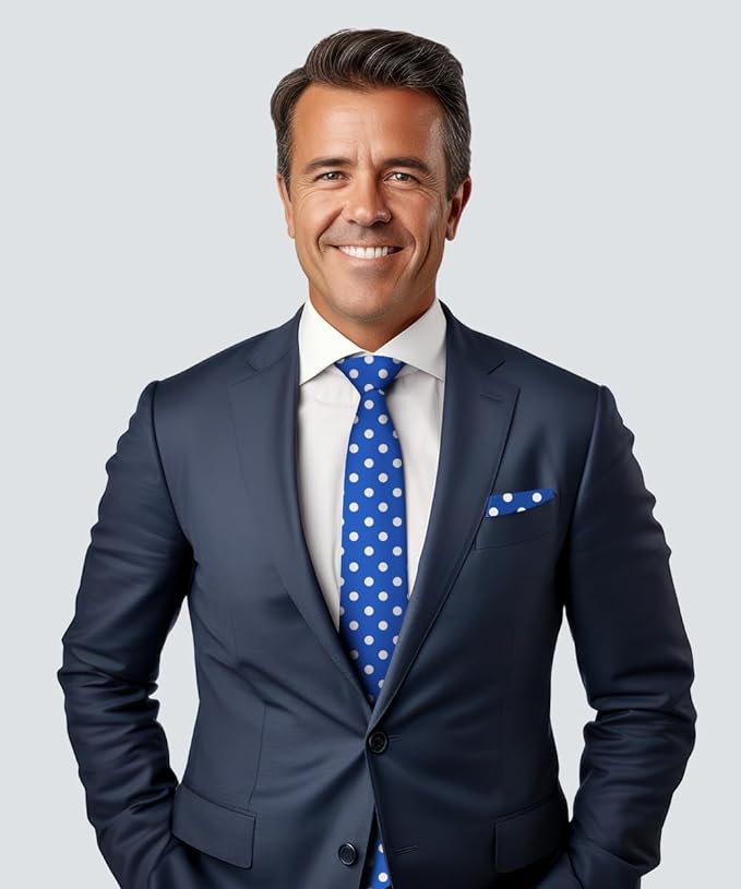 Polka Dot Necktie & Pocket Square by Vittorio Farina (NH - PD_02_WHITE_ROYAL) for Independent Retail Stores by Dubal Brothers