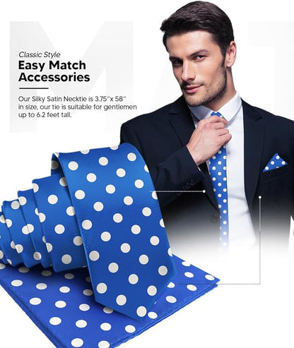 Polka Dot Necktie & Pocket Square by Vittorio Farina (NH - PD_02_WHITE_ROYAL) for Independent Retail Stores by Dubal Brothers