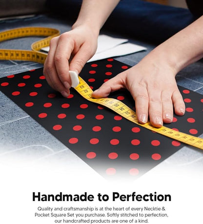 Polka Dot Necktie & Pocket Square by Vittorio Farina (NH - PD_03_RED_BLACK) for Independent Retail Stores by Dubal Brothers