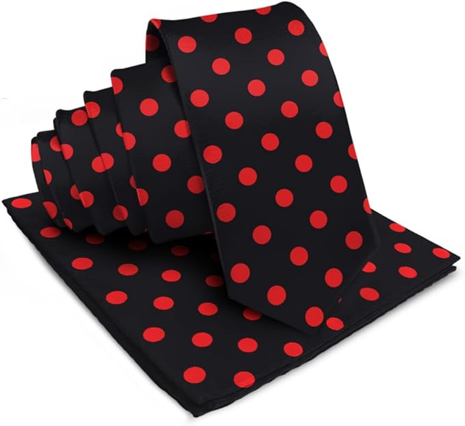 Polka Dot Necktie & Pocket Square by Vittorio Farina (NH - PD_03_RED_BLACK) for Independent Retail Stores by Dubal Brothers