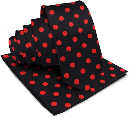 Polka Dot Necktie & Pocket Square by Vittorio Farina (NH - PD_03_RED_BLACK) for Independent Retail Stores by Dubal Brothers