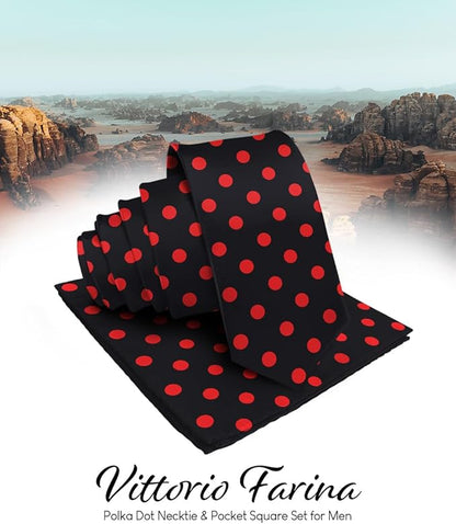 Polka Dot Necktie & Pocket Square by Vittorio Farina (NH - PD_03_RED_BLACK) for Independent Retail Stores by Dubal Brothers