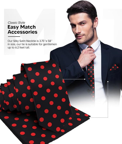 Polka Dot Necktie & Pocket Square by Vittorio Farina (NH - PD_03_RED_BLACK) for Independent Retail Stores by Dubal Brothers