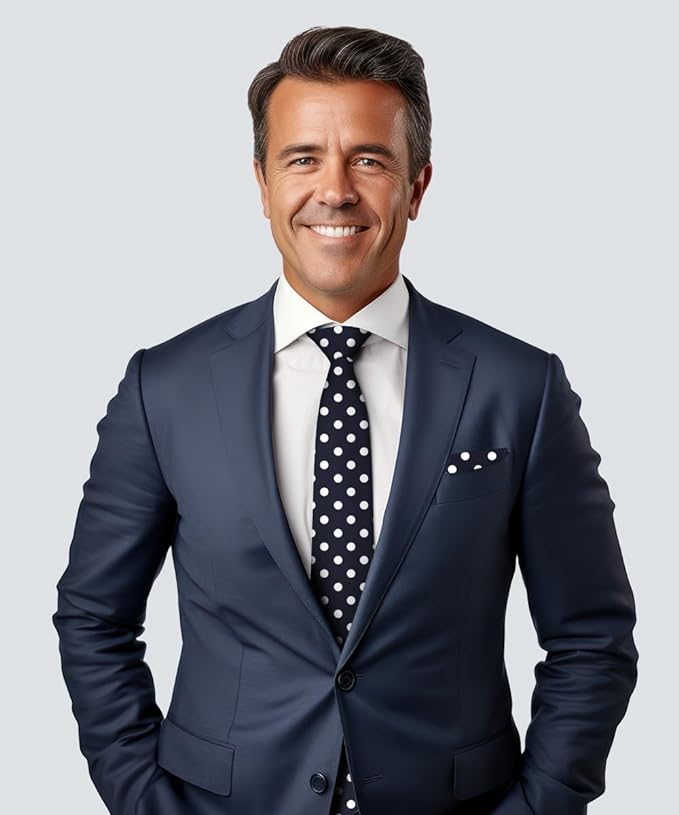 Polka Dot Necktie & Pocket Square by Vittorio Farina (NH - PD_04_WHITE_NAVY) for Independent Retail Stores by Dubal Brothers