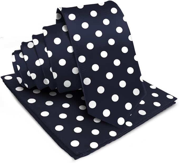 Polka Dot Necktie & Pocket Square by Vittorio Farina (NH - PD_04_WHITE_NAVY) for Independent Retail Stores by Dubal Brothers
