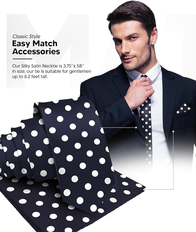 Polka Dot Necktie & Pocket Square by Vittorio Farina (NH - PD_04_WHITE_NAVY) for Independent Retail Stores by Dubal Brothers