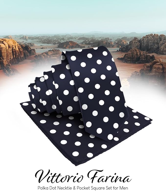 Polka Dot Necktie & Pocket Square by Vittorio Farina (NH - PD_04_WHITE_NAVY) for Independent Retail Stores by Dubal Brothers