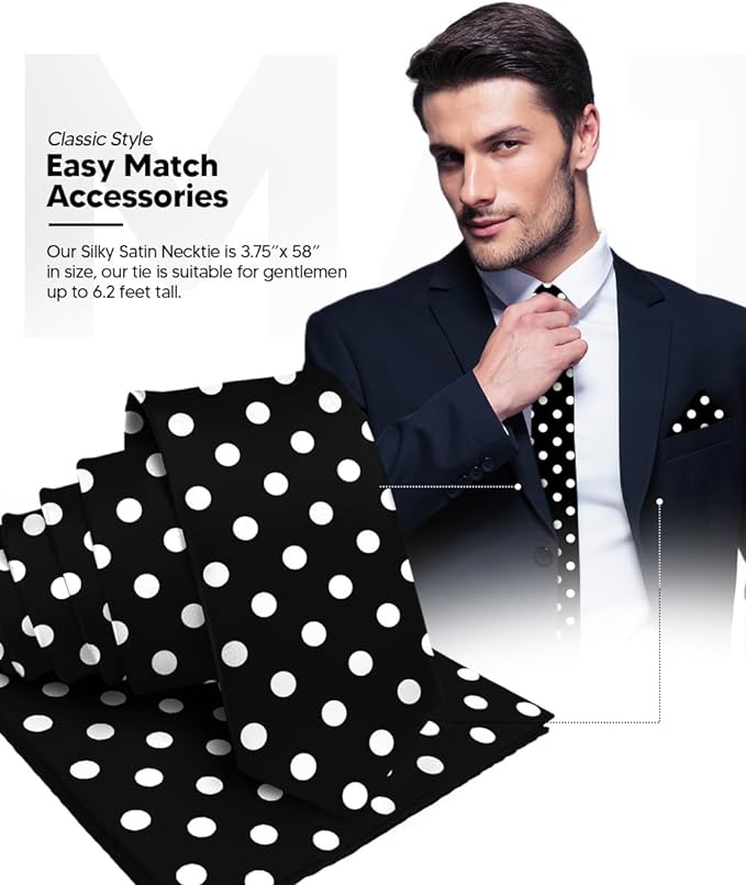 Polka Dot Necktie & Pocket Square by Vittorio Farina (NH - PD_05_WHITE_BLACK) for Independent Retail Stores by Dubal Brothers