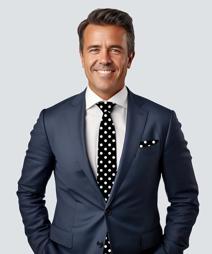 Polka Dot Necktie & Pocket Square by Vittorio Farina (NH - PD_05_WHITE_BLACK) for Independent Retail Stores by Dubal Brothers