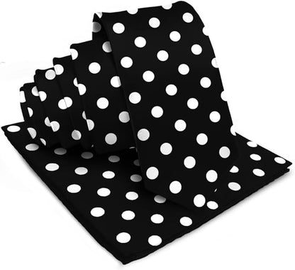 Polka Dot Necktie & Pocket Square by Vittorio Farina (NH - PD_05_WHITE_BLACK) for Independent Retail Stores by Dubal Brothers