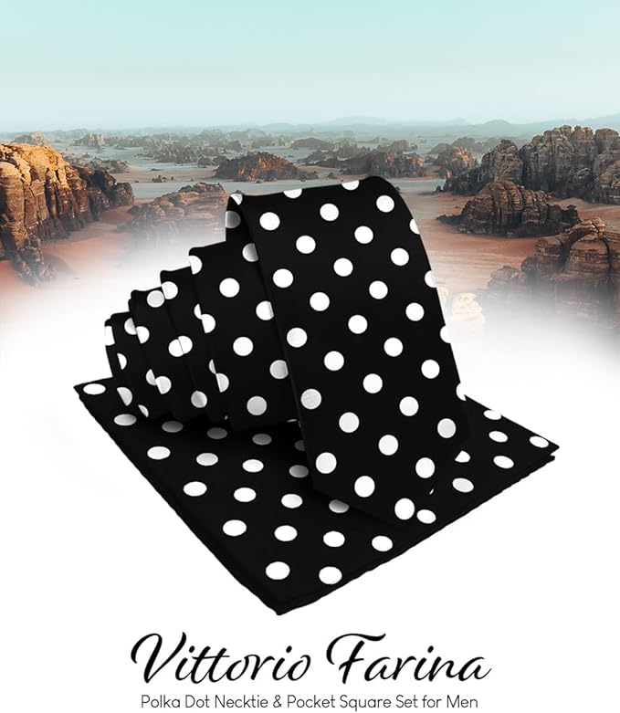 Polka Dot Necktie & Pocket Square by Vittorio Farina (NH - PD_05_WHITE_BLACK) for Independent Retail Stores by Dubal Brothers