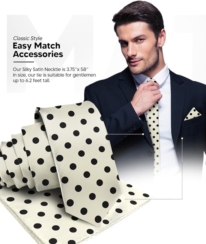 Polka Dot Necktie & Pocket Square by Vittorio Farina (NH - PD_06_BLACK_IVORY) for Independent Retail Stores by Dubal Brothers