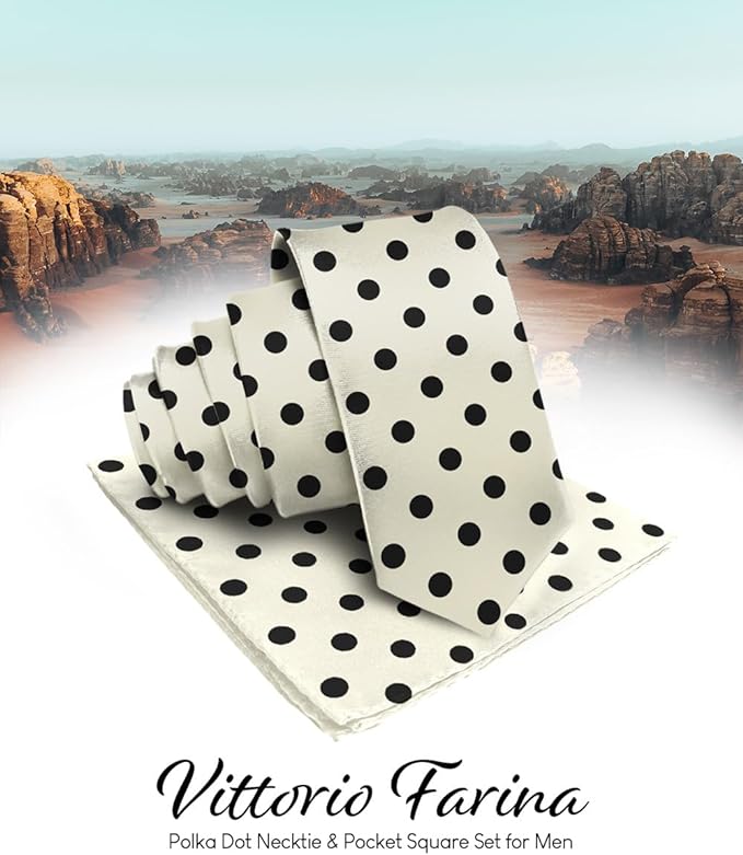 Polka Dot Necktie & Pocket Square by Vittorio Farina (NH - PD_06_BLACK_IVORY) for Independent Retail Stores by Dubal Brothers