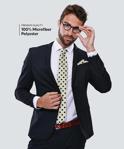 Polka Dot Necktie & Pocket Square by Vittorio Farina (NH - PD_06_BLACK_IVORY) for Independent Retail Stores by Dubal Brothers