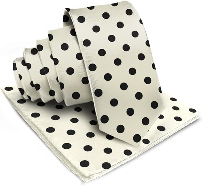 Polka Dot Necktie & Pocket Square by Vittorio Farina (NH - PD_06_BLACK_IVORY) for Independent Retail Stores by Dubal Brothers