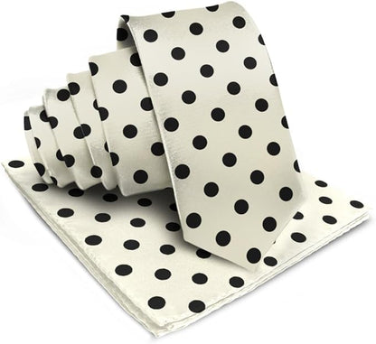 Polka Dot Necktie & Pocket Square by Vittorio Farina (NH - PD_06_BLACK_IVORY) for Independent Retail Stores by Dubal Brothers