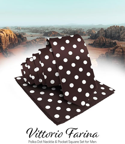 Polka Dot Necktie & Pocket Square by Vittorio Farina (NH - PD_07_IVORY_BROWN) for Independent Retail Stores by Dubal Brothers