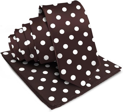 Polka Dot Necktie & Pocket Square by Vittorio Farina (NH - PD_07_IVORY_BROWN) for Independent Retail Stores by Dubal Brothers